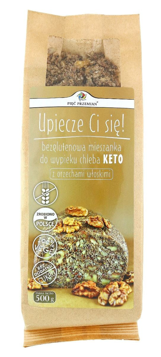 Mieszanka do wypieku chleba z orzechami włoskimi bezglutenowa (keto) 500 g - Pięć Przemian
