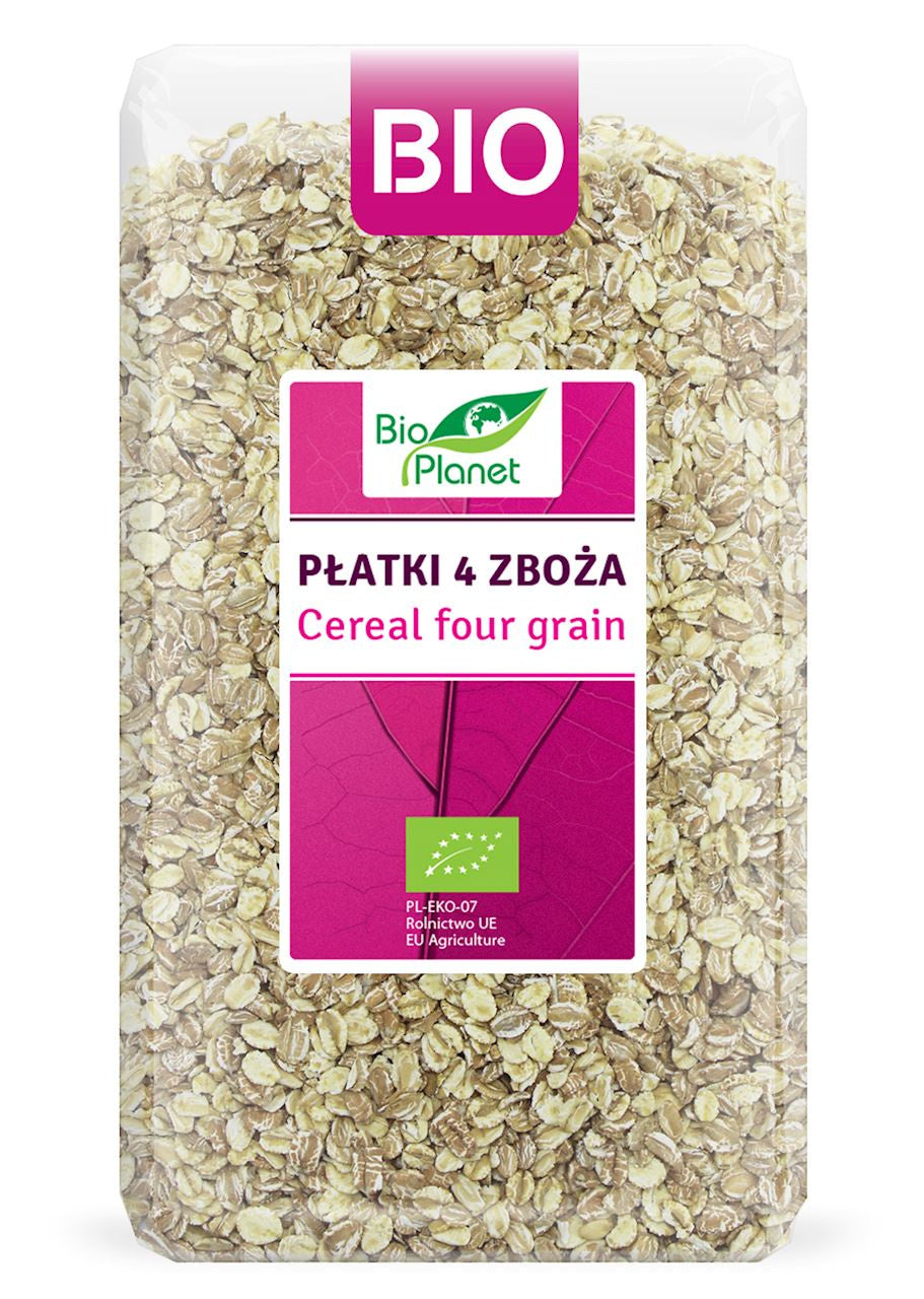 Płatki 4 zboża (orkisz, owies, jęczmień, żyto) bio 600 g - Bio Planet