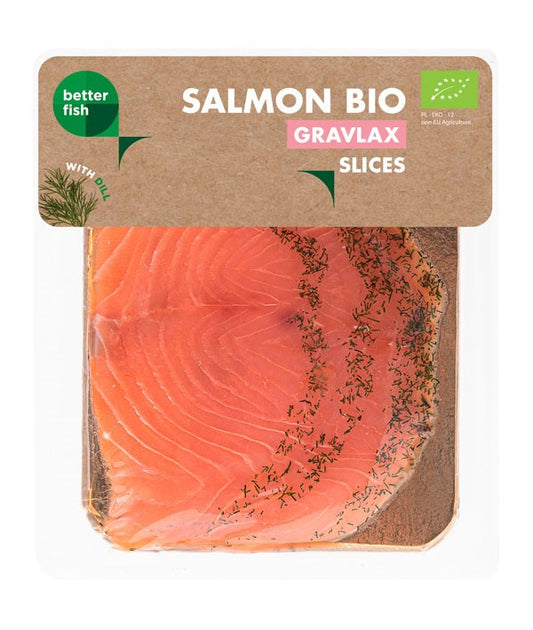 Łosoś atlantycki ekologiczny, plastry marynowane z koprem BIO 100 g  (b salmon)