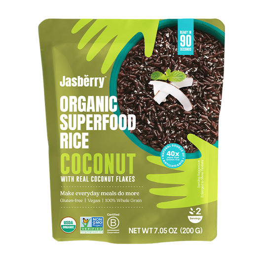 Ryż express razowy z płatkami kokosowymi bezglutenowy bio 200 g - Jasberry Rice (Calorie Watchers)